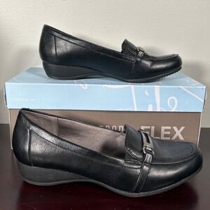 LifeStride Demure Black Wedge Loafers Metal Bit Slip On Shoes F4511S1001 Size 7M
